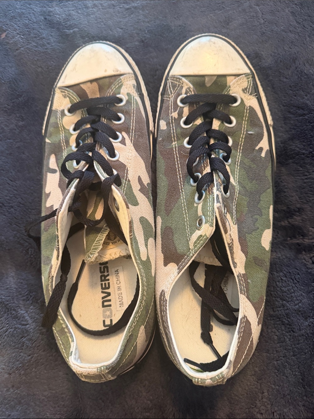 Converse Men's Low Top Sneakers - Green Camo with Black Laces